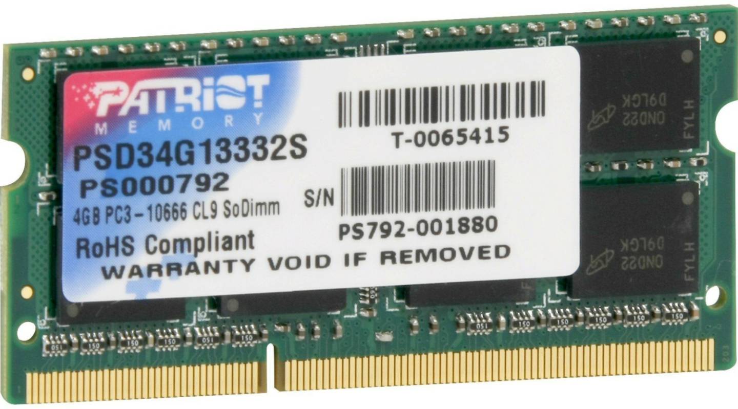 PC-Komponenten Patriot Signature 4GB SO-DIMM DDR3 PC3-10600 CL9 (PSD34G13332S)