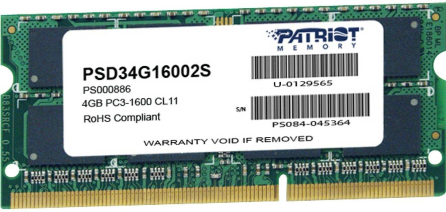 Patriot Signature 4GB SO-DIMM DDR3 PC3-12800 CL11 (PSD34G16002S) PC-Komponenten