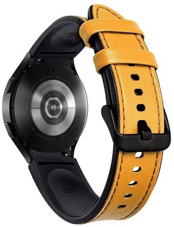 Wigento für Samsung Galaxy Watch 5 / 5 Pro 40 / 44 / 45 mm Kunstleder / Silikon Armband-Schutz Watch Uhr Gelb Ersatz Arm Band Smartwatch-Zubehör