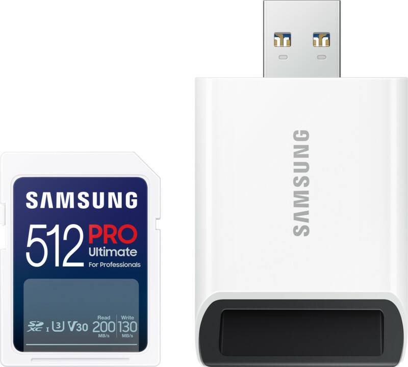 Kamera-Zubehör Samsung PRO Ultimate UHS-I V30 200MB/s SDXC512GB + USB-Adapter